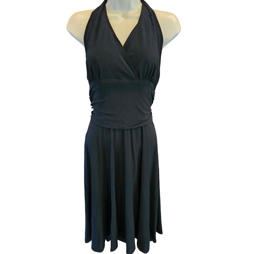 Evan picone open back halter top dress elastic waist LBD timeless 12 vintage +